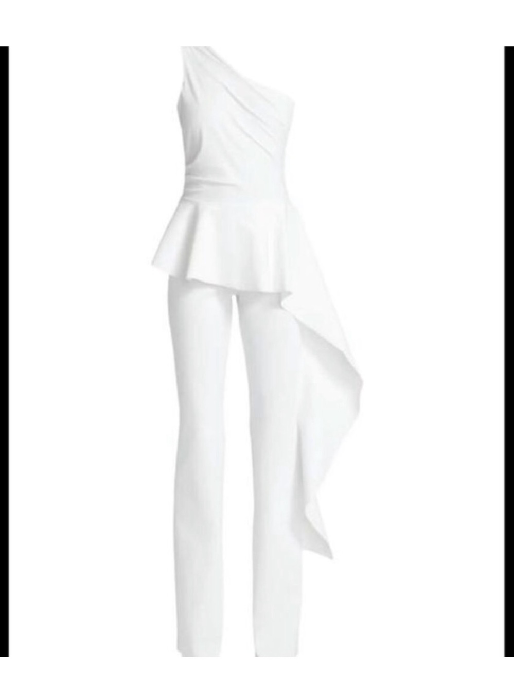 Chiara Boni White One-Shoulder Peplum Jumpsuit with Draped Tail